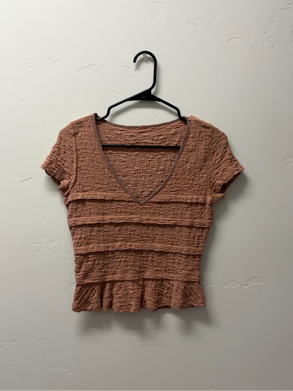 Free People Textured V-Neck Crop Top in Rust